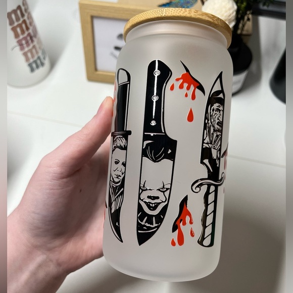 Frosted Glass Tumbler with Horror Knife Design - Picture 1 of 6